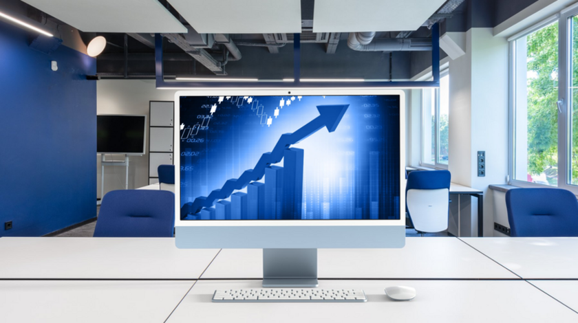 Computerbildschirm zeigt eine Kurve, die nach oben zeigt